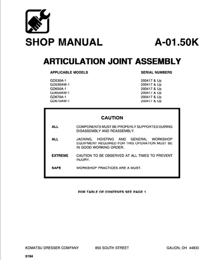 Komatsu AW Series GD530A GD650A GD670A Service and Repair Manual