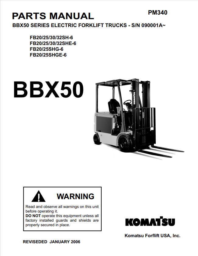 Komatsu BBX50 Chassis &amp; Masts Komatsu Electric Sit Down Rider Parts Catalogue Manual S/N 90001A/93001 - PDF File