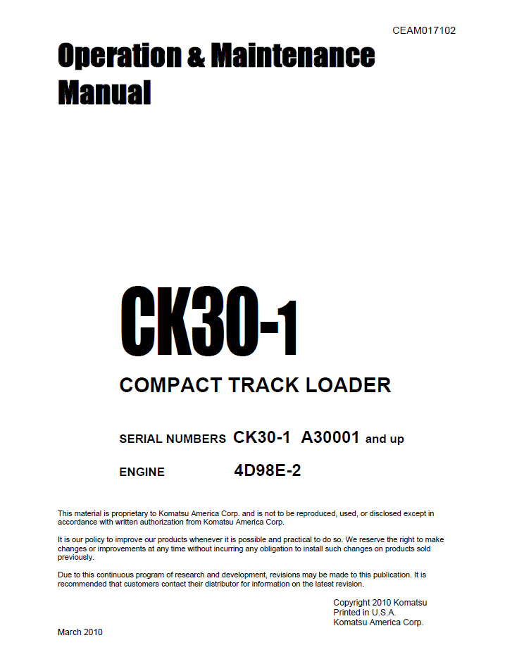 Komatsu CK30-1 Compact Track Loader Manual CEAM017102