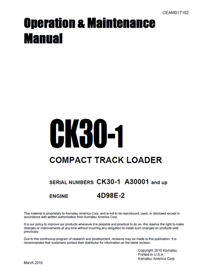 Komatsu CK30-1 Compact Track Loader Manual CEAM017102