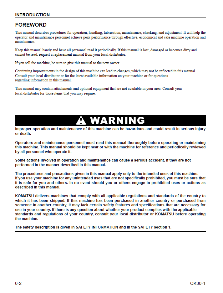 Komatsu CK30-1 Operation and Maintenance Manual CEAM017102