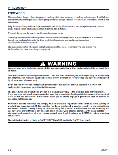 Komatsu CK30-1 Operation and Maintenance Manual CEAM017102