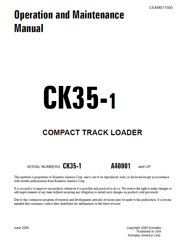 Komatsu CK35-1 Compact Track Loader Manual CEAM017300