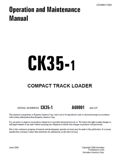 Komatsu CK35-1 Compact Track Loader Manual CEAM017300