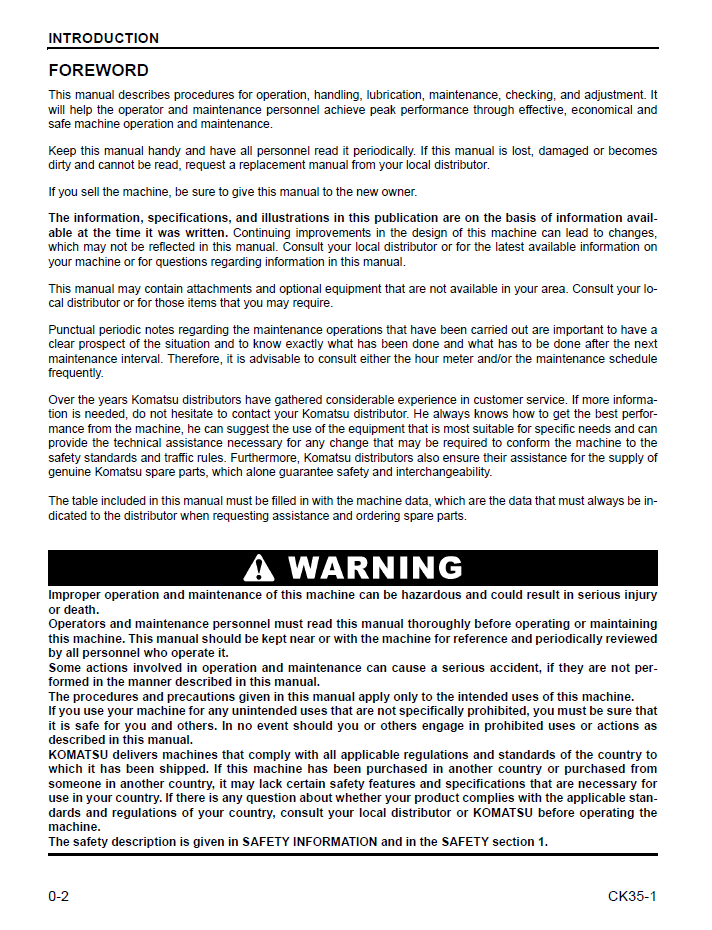 Komatsu CK35-1 Operation and Maintenance Manual CEAM017300
