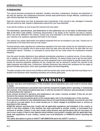 Komatsu CK35-1 Operation and Maintenance Manual CEAM017300