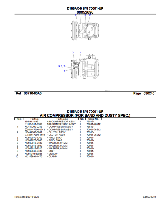 Komatsu D155AX-5 Bulldozer Sn 70001-Up Parts Catalogue Manual - PDF File