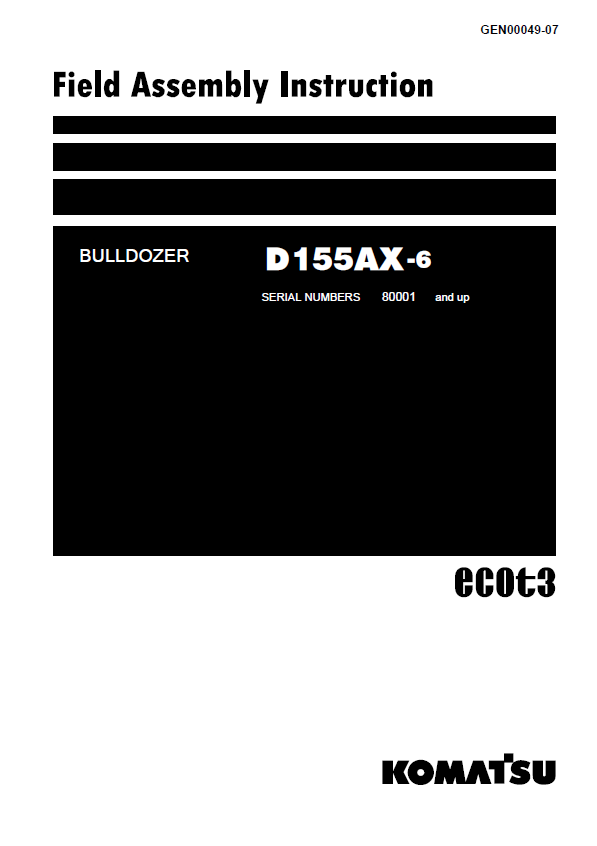 Komatsu D155AX-6 Bulldozer Field Assembly Manual PDF GEN00049-07