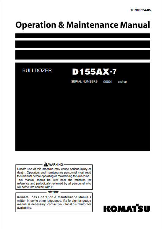 Komatsu D155AX-7 Crawler Dozer Operation And Maintenance Manual 90001-UP - PDF File