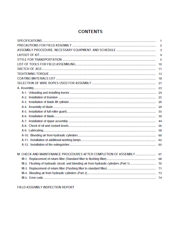 Komatsu D155AX-7 Technical Field Assembly and Equipment Setup Manual PDF