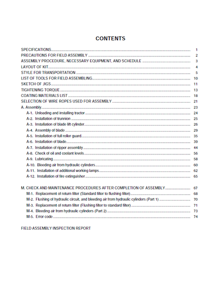 Komatsu D155AX-7 Technical Field Assembly and Equipment Setup Manual PDF