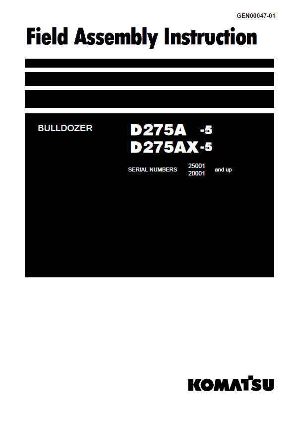 Komatsu D275A-5 D275AX-5 Bulldozer Field Assembly Manual PDF
