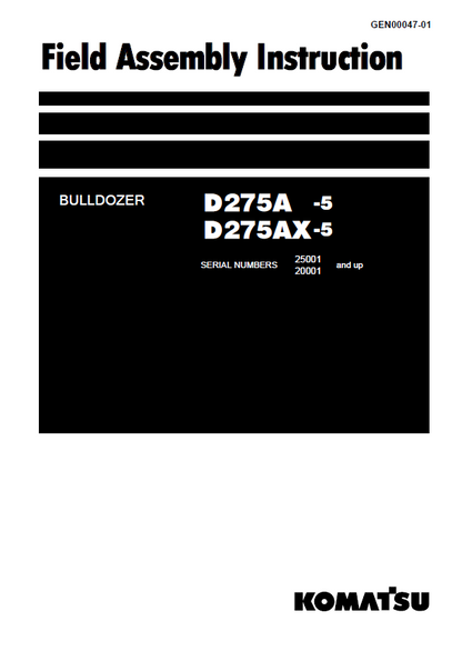 Komatsu D275A-5 D275AX-5 Bulldozer Field Assembly Manual PDF