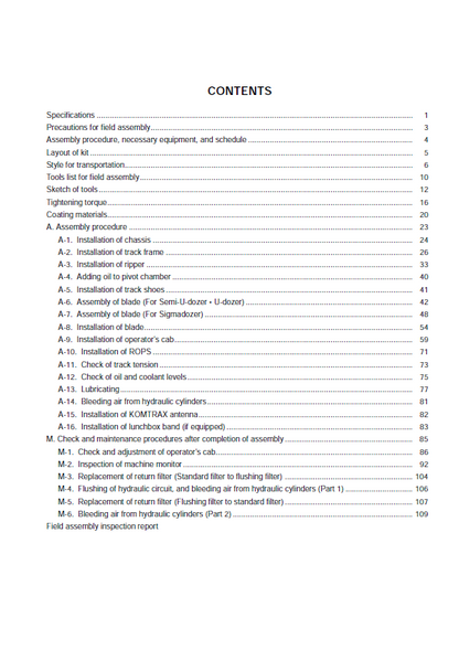 Komatsu D275AX-5E0 Technical Field Assembly and Equipment Setup Manual