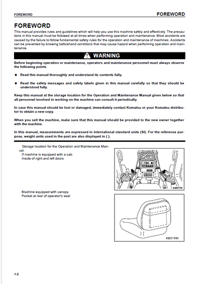 Komatsu D41E,P-6 Crawler Dozer Operator and Maintenance Guide EEAM024201