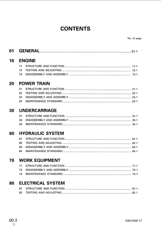 Komatsu D53P-17 Bulldozer Shop Manual S/N 80001-UP - PDF File