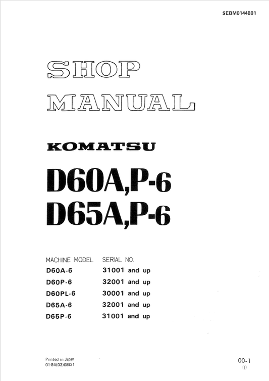 Komatsu D65A-6 Bulldozer Shop Manual - PDF File