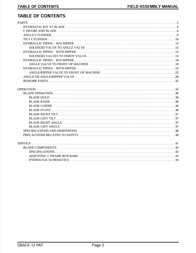 Komatsu D65EX-12 Crawler Dozer PAT Blade Field Assembly Guide – CEAW001701