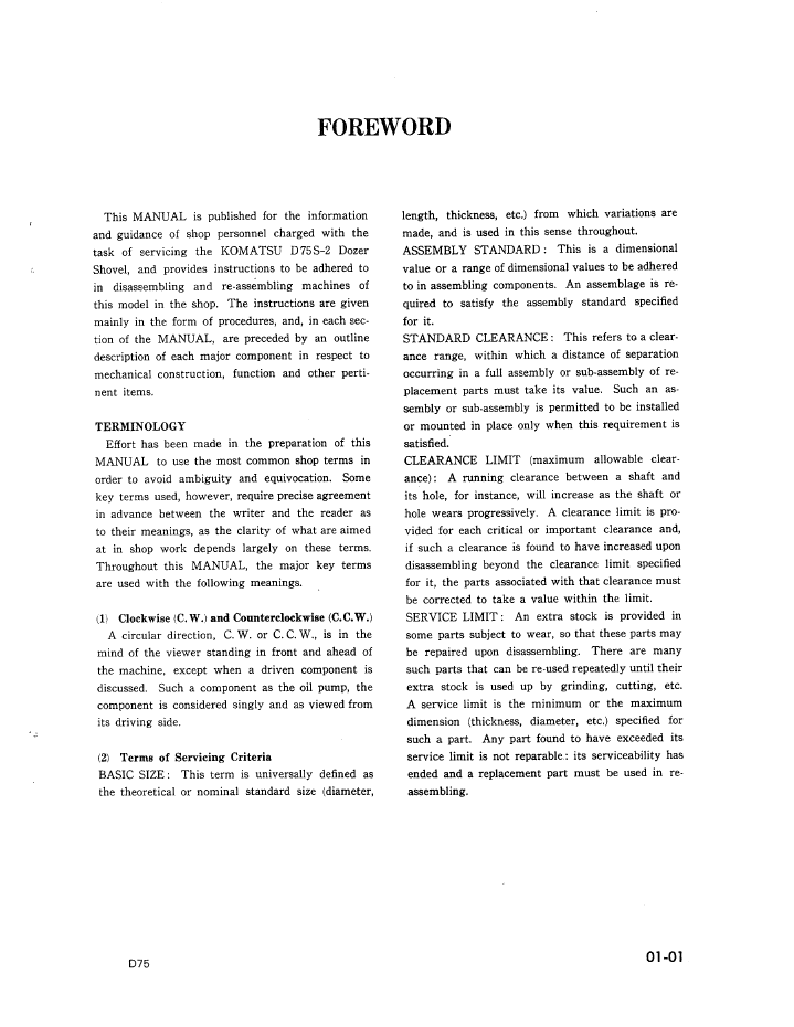 Komatsu D75S-2 Dozer Shovel Service Manual – D75S2BE2