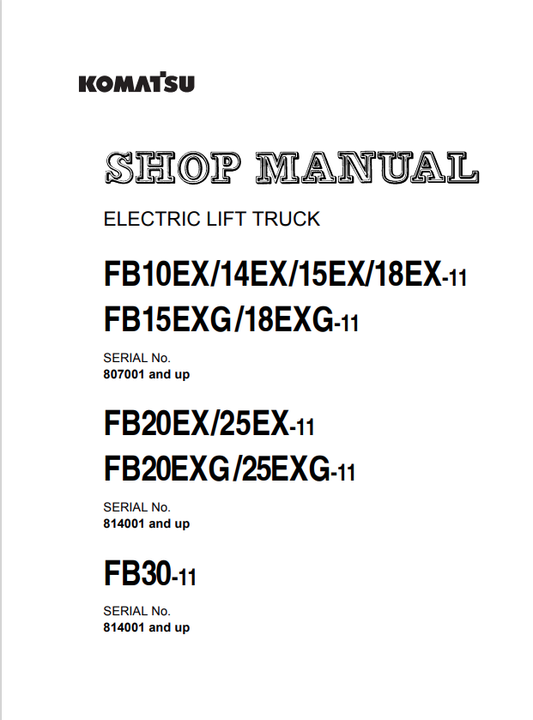 Komatsu Electric Reach Truck FB14EX-11 807001 And Up Shop Manual BBB11E1-02 PDF
