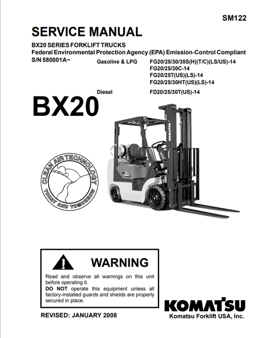 Komatsu Forklift BX20 Series Service Manual SM122 - PDF File
