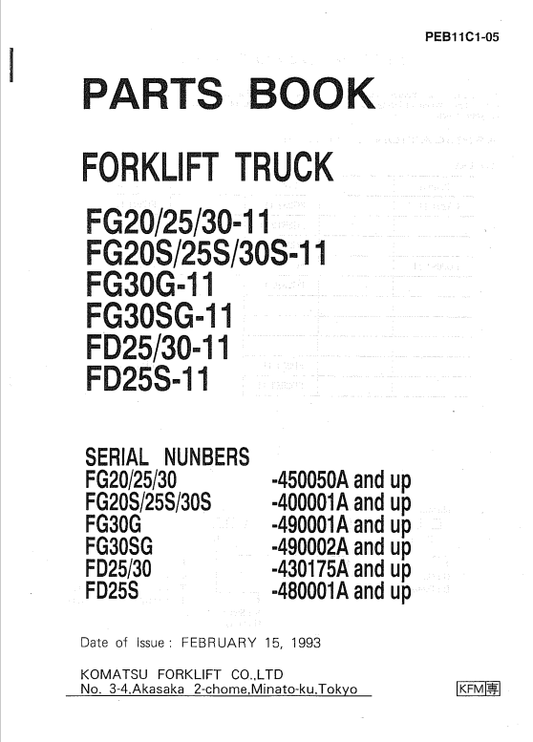 Komatsu Forklift FG20-11, FD25-11, FD30-11 Parts Book Manual PEB11C1-05 - PDF File