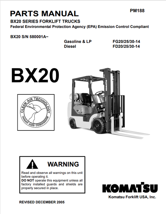 Komatsu Forklift Truck BX20 Series FG(FD)20, 25, 30-14 Parts Manual - PDF File
