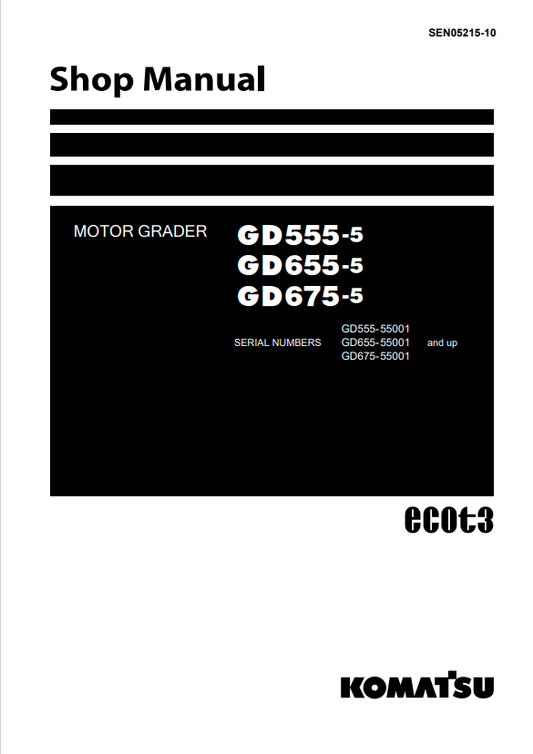 Komatsu GD655-5 Motor Grader Shop Manual S/N 55001-UP - PDF File