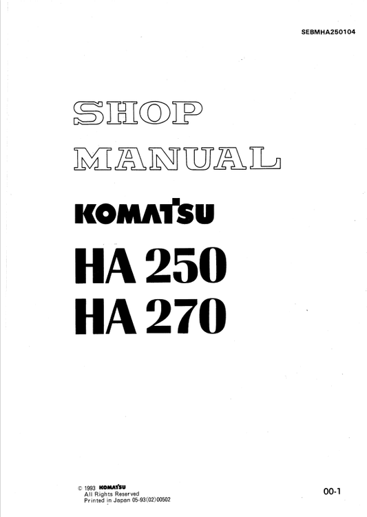 Komatsu HA270-1 Articulated Dump Truck Shop Manual S/N 65226-up - PDF File