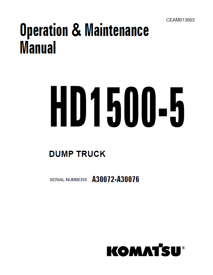 Komatsu HD1500-5 Dump Truck Manual CEAM013603