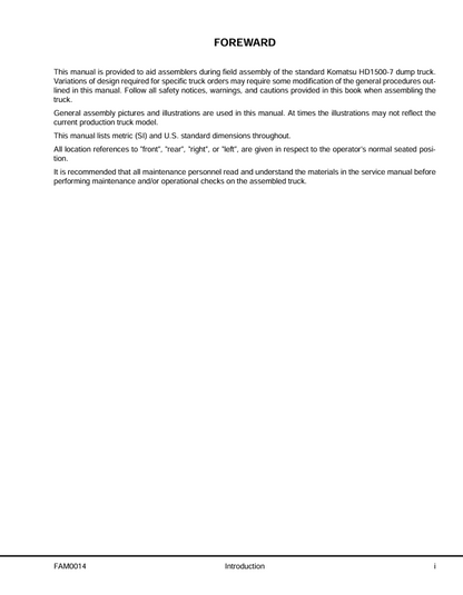 Komatsu HD1500-7 Field Assembly Guide – Publication CEAW004903
