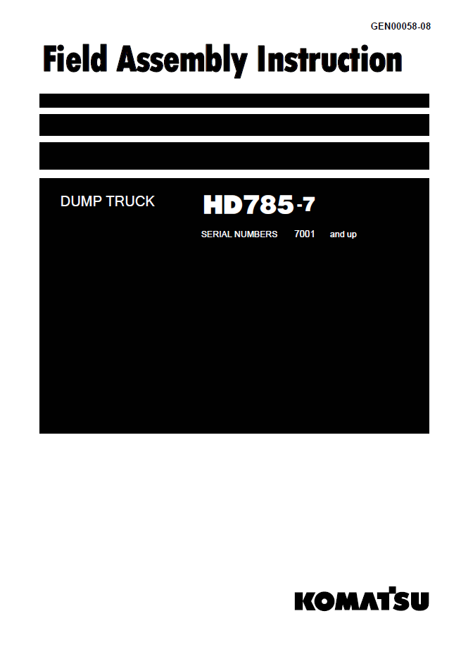 Komatsu HD785-7 Rigid Dump Truck Field Assembly Instructions | GEN00058-08