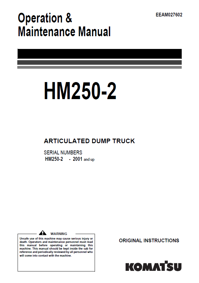 Komatsu HM250-2 Articulated Dump Truck Operation & Maintenance Manual | EEAM027602