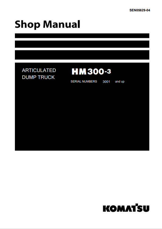 Komatsu HM300-3 Agricultural Dump Truck Sn 3001-Up Shop Manual - PDF File