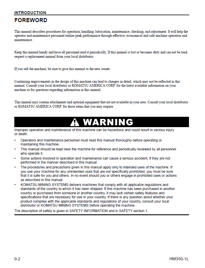 Komatsu HM350-1L Dump Truck PDF Manual CEAM015501