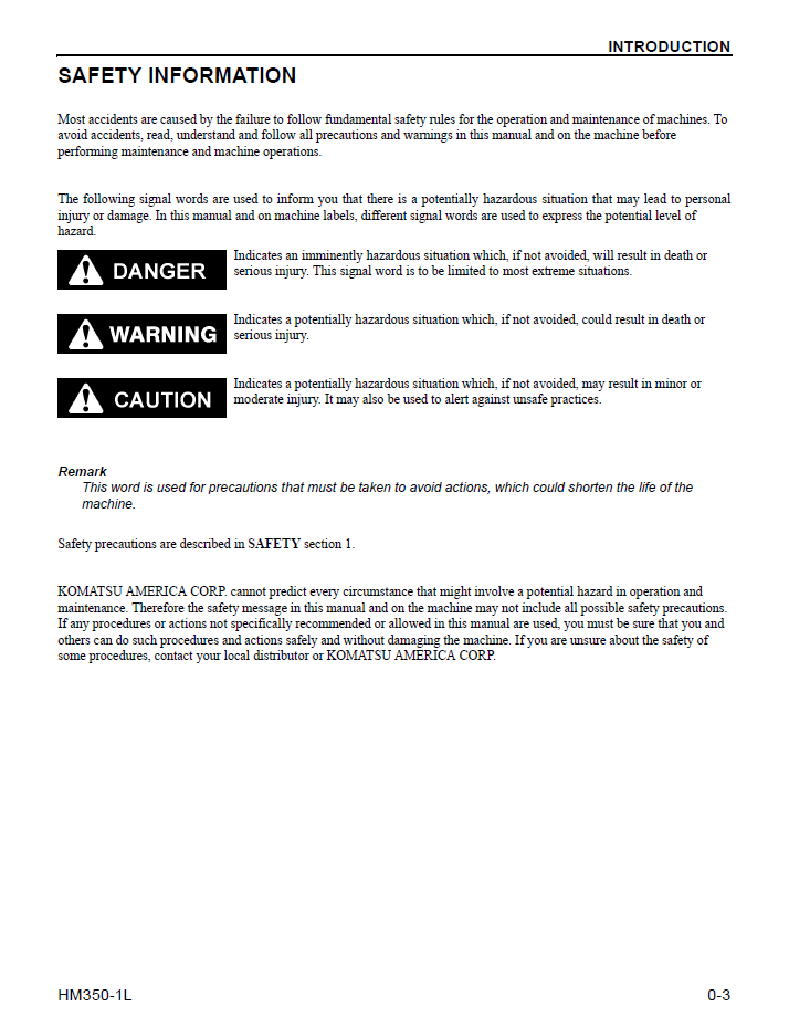 Komatsu HM350-1L Operation and Maintenance Manual CEAM015501