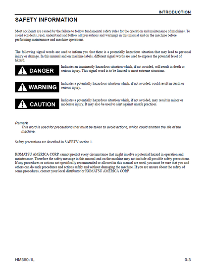 Komatsu HM350-1L Operation and Maintenance Manual CEAM015501