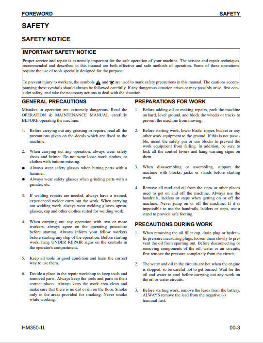 Komatsu HM350-1L Technical Workshop Shop Manual Download