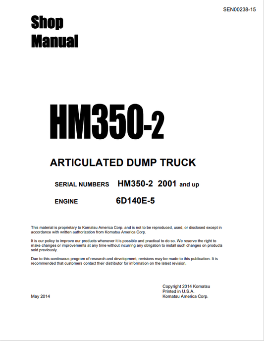 Komatsu HM350-2 Articulated Dump Truck Shop Manual 2219-UP - PDF File