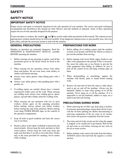 Komatsu HM400-1L Articulated Dump Truck Troubleshooting Manual