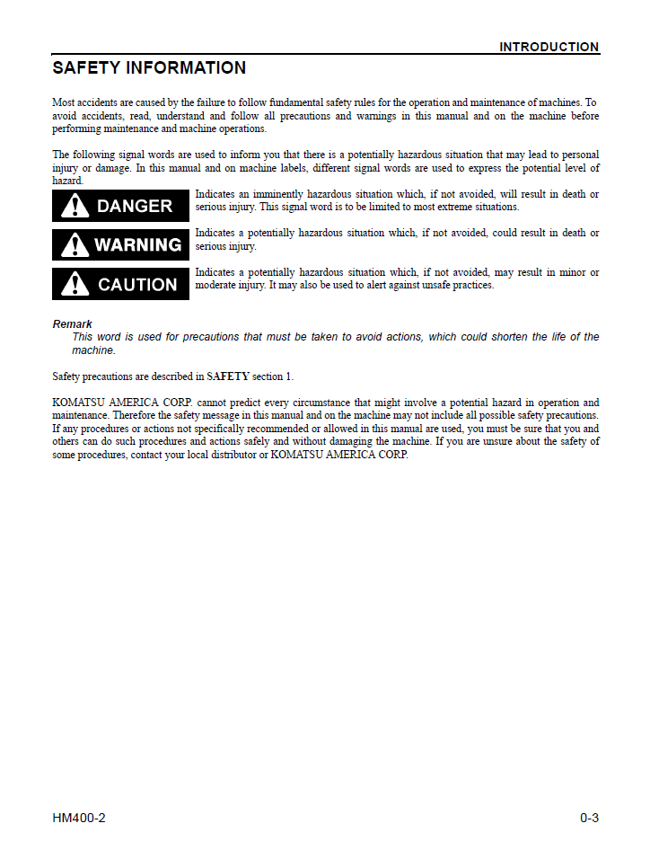 Komatsu HM400-2 Dump Truck Maintenance Guide CEAM017604
