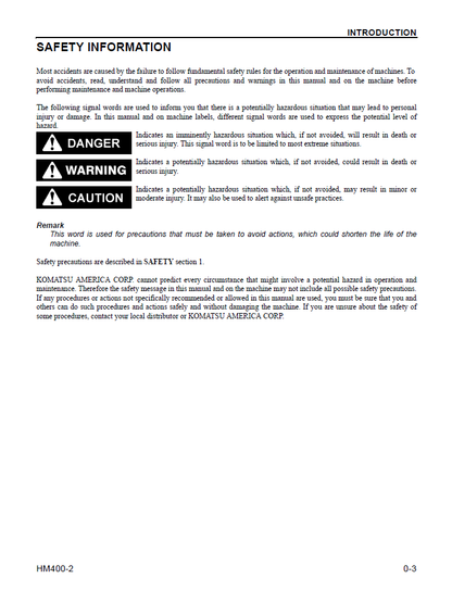Komatsu HM400-2 Dump Truck Maintenance Guide CEAM017604