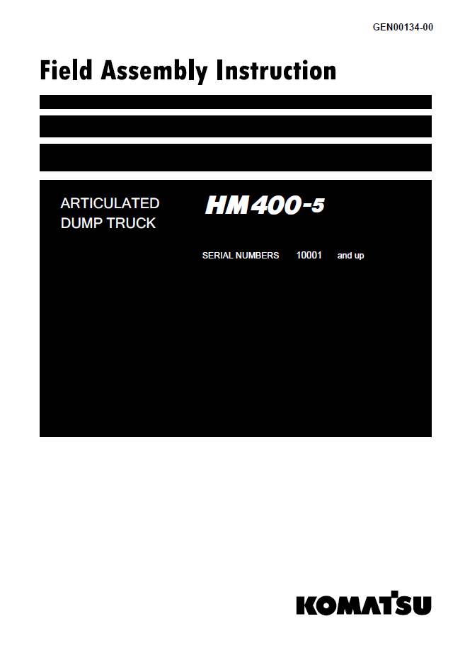 Komatsu HM400-5 Articulated Dump Truck Field Assembly Instructions | GEN00134-00