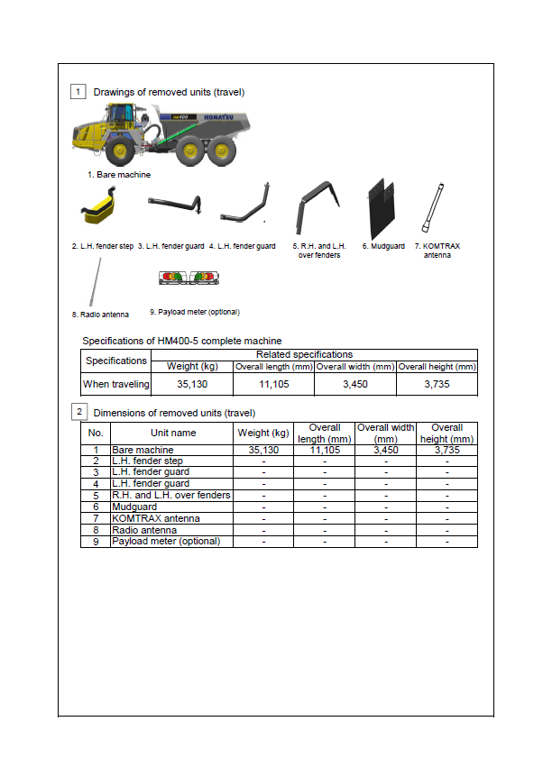 Komatsu HM400-5 Articulated Haul Truck Installation and Assembly Guide