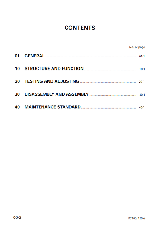 Komatsu PC100-6 Excavator Shop Manual S/N 40001-UP PDF