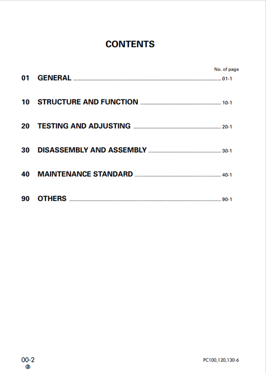 Komatsu PC100-6 to PC130-6 Hydraulic Excavator Service Manual