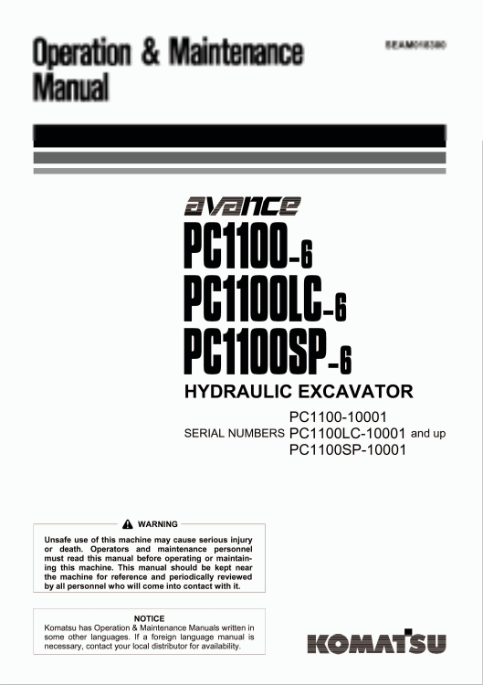 Komatsu PC1100-6 Excavator Operation & Maintenance Manual PDF