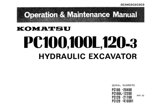 Komatsu PC120-3 Excavator Operation And Maintenance Manual S/N 18001-UP - PDF File