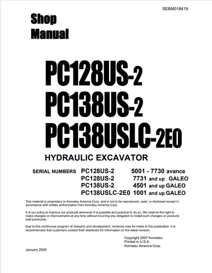 Komatsu PC128US-2 PC138US-2 PC138USLC-2E0 Shop Manual PDF