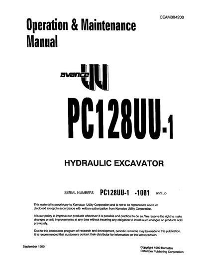 Komatsu PC128UU-1 Excavator Operation & Maintenance Manual PDF